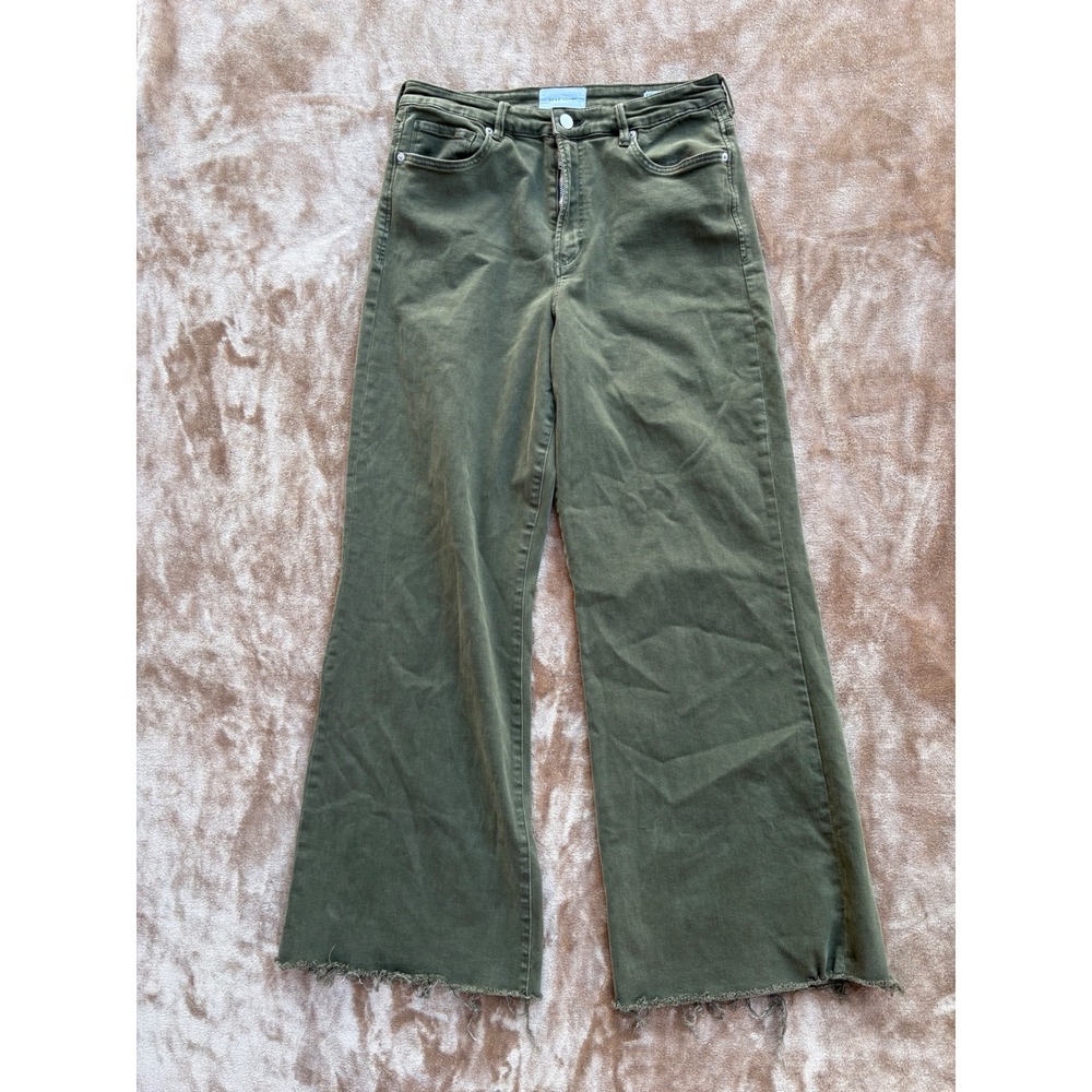Dear John Fiona Wide Leg Jeans Pine Green Raw Hem High Rise Size 31 Flare